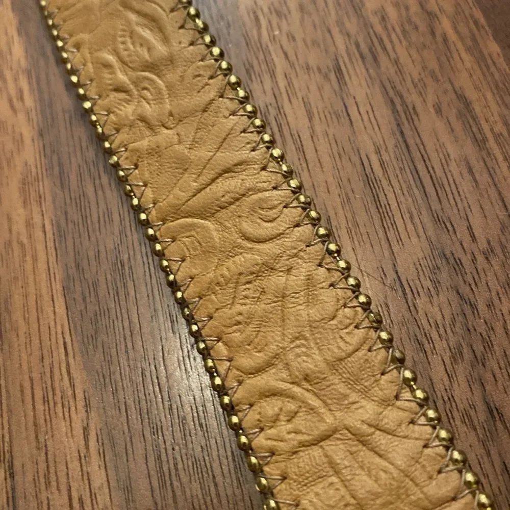 Tan and gold Floral Studded tone belt and buckle size 31”